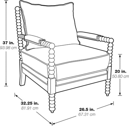 Kaylee Spindle Accent Chair with Antique White Wood Frame, Smoke Grey Fabric