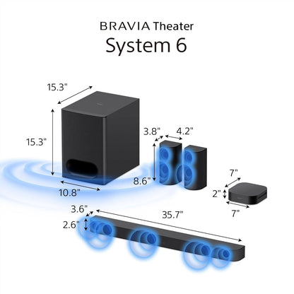 BRAVIA Theater System 6, 5.1Ch Home Theater System Sound Bar with Subwoofer and Rear Speakers, Surround Sound by Dolby Atmos/Dts:X Compatible HT-S60
