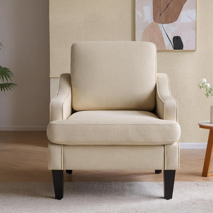 Accent Chair for Living Room,Mid-Century Arm Chair Fabric Living Room Chairs,Upholstered Reading Chair for Bedroom,Single Sofa Chair with Wood Legs for Apartment (Beige)