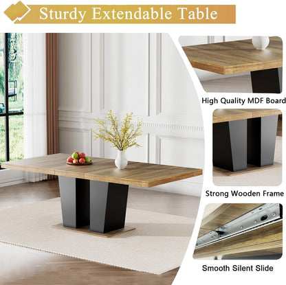 Farmhouse Extendable Dining Room Table Set for 8, 9-Piece Rectangle Kitchen Dining Room Table Set with Wood Base and 8 Green Velvet Dining Chairs, Extending Kitchen & Dining Table Set