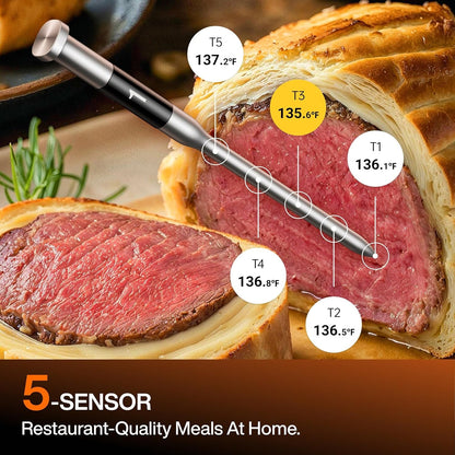 Sync Oven with Smart Wireless Meat Thermometer Probe, 12‑In‑1 Countertop Air Fryer Toaster Oven Combo, 360° Turbo Convection, Dehydrator, Recipes & 5 Accessories, Large 27QT, Stainless Steel