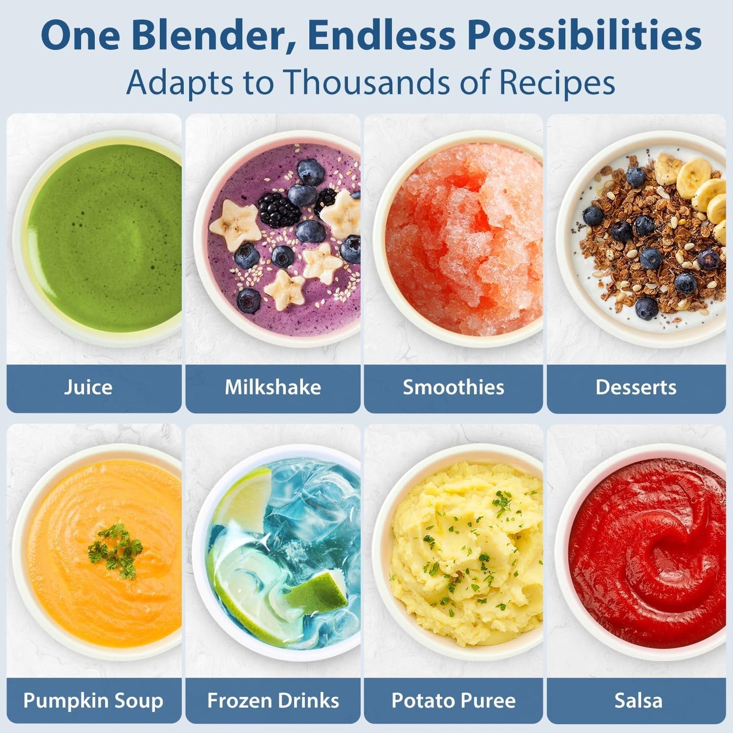 Blenders for Kitchen with 68Oz. Jar, 1800W Max Power Smoothie Blender, 3 Preset Programs & 7 Speeds, Professional Countertop Blender for Smoothies, Ice Crush, Frozen Drinks, Generation2 Silver