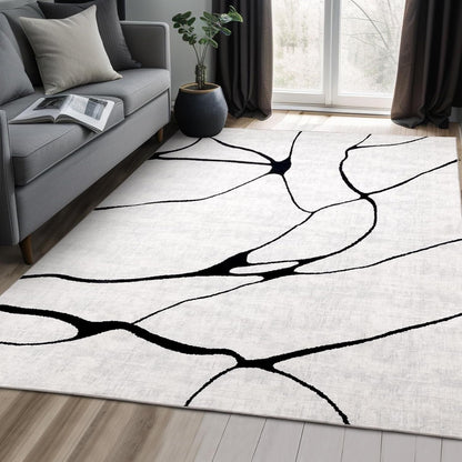 Modern Washable 8'X10' Area Rug for Living Room Bedroom - Large Abstract Black and White Rug Non-Slip Ultra-Thin Home Decor,Warping,8X10Ft