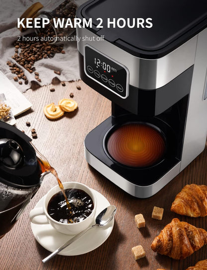 10-Cup Programmable Coffee Maker, Regular & Strong Brew Drip Coffee Machine for Home and Office, Auto Shut Off, Permanent Filter, Silver