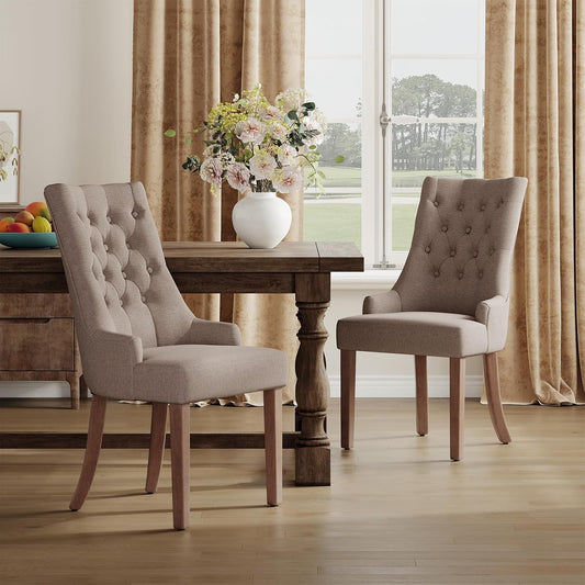 Wingback Upholstered Side Dining Room Chairs Set of 2, Fabric Dining Chairs with Tufted Button, Living Room Chairs for Home Kitchen, Taupe