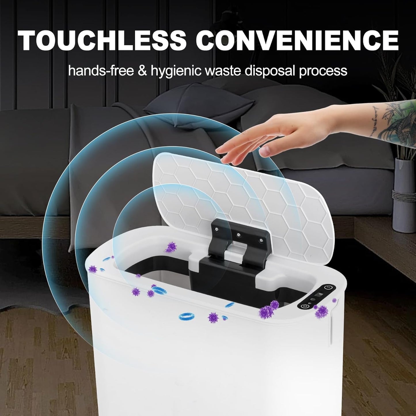Motion Sensor Trash Can, 5 Gallon Automatic Bathroom Garbage Can with Lid, Touchless Smart Plastic Slim Wastebasket for Bathroom, Office, Rv, Bedroom, Living Room, White