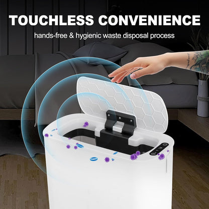Motion Sensor Trash Can, 5 Gallon Automatic Bathroom Garbage Can with Lid, Touchless Smart Plastic Slim Wastebasket for Bathroom, Office, Rv, Bedroom, Living Room, White
