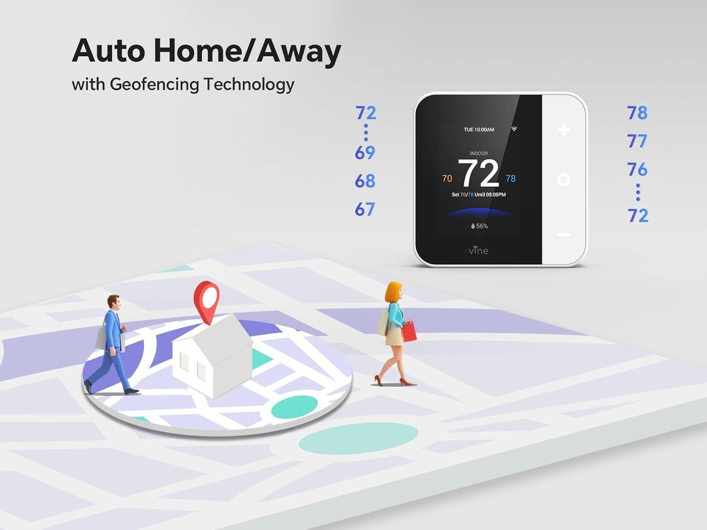 Smart Thermostat for House, Wifi Thermostats for Home Compatible with Alexa and Google Assistant, 7Day X 8Period Programmable, Energy Star Certified, C-Wire Required