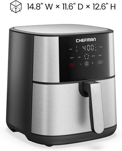 Air Fryer 8 Qt | Turbofry® 4-In-1 with 450°F Hi-Fry Option for Crispier Results | Air Fry, Bake, Dehydrate, Frozen | XL Nonstick Dishwasher-Safe Basket | Stainless Steel